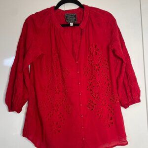 Johnny Was Red Embroidered Button Front Blouse – Size XS